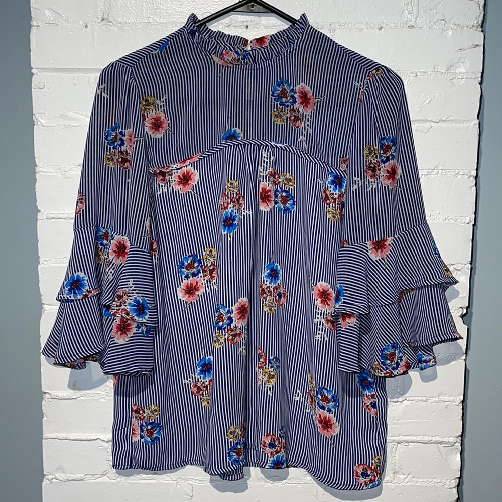 Pin Striped, Floral Blouse